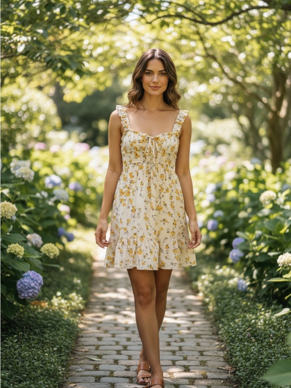 NWT Yellow Floral Sundress with Ruffle Hem by Sim & Sam! XS! NEW!